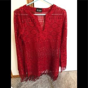 Vintage red fringe top